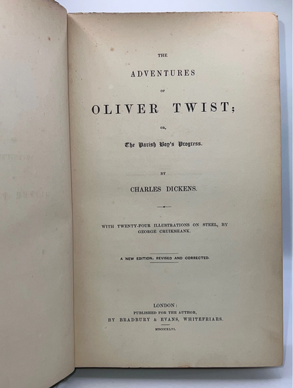 Oliver Twist by Charles Dickens 1846 First One Volume Edition