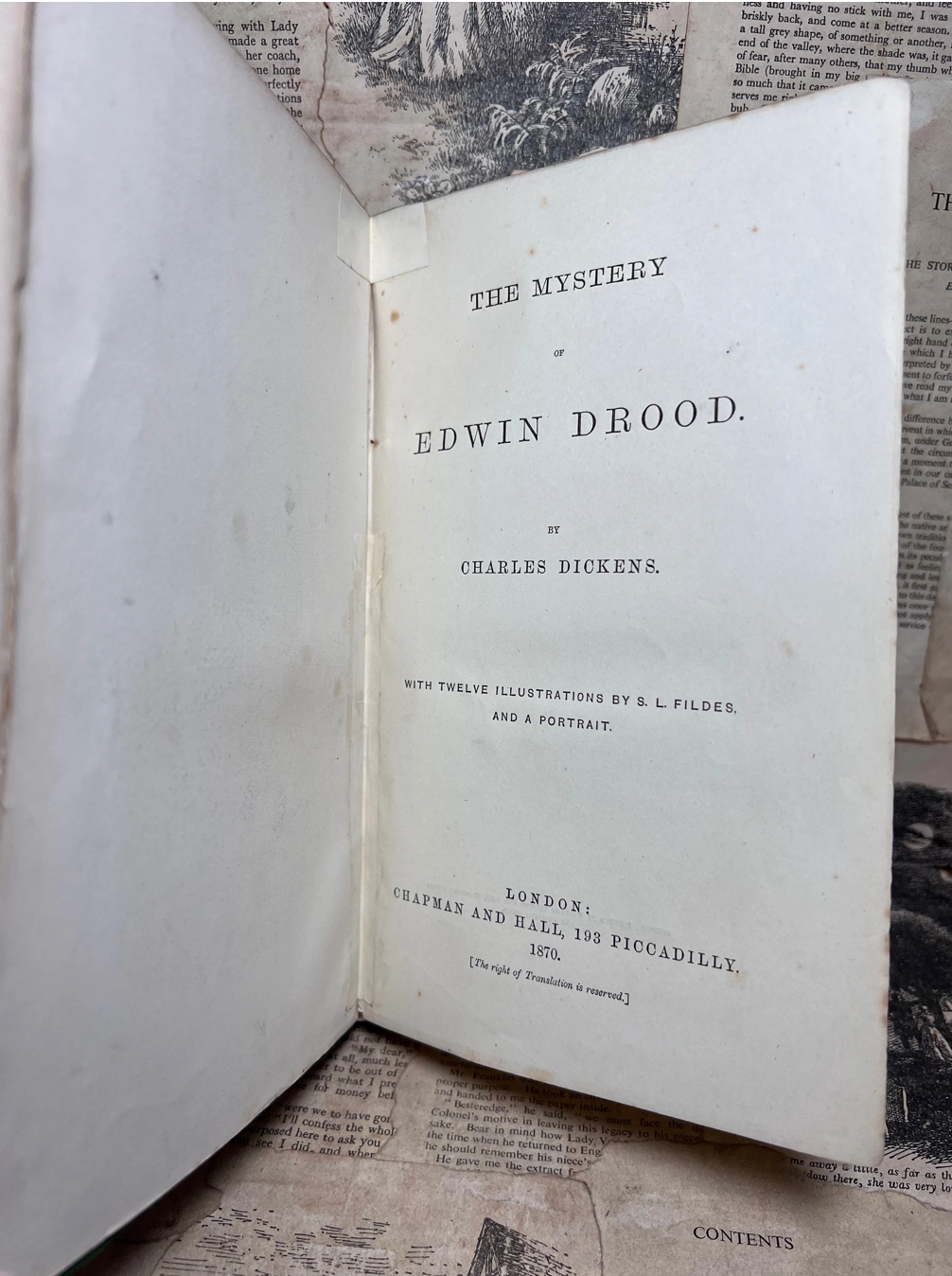 Mystery of Edwin Drood by Charles Dickens 1870 First Edition First Impression in the Original Cloth