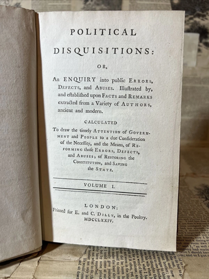 Political Disquisitions by James Burgh 1774 First Edition