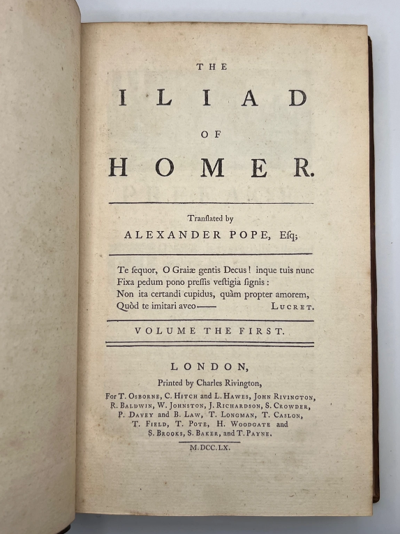 The Works of Homer 1760; Finely Bound Alexander Pope Translation