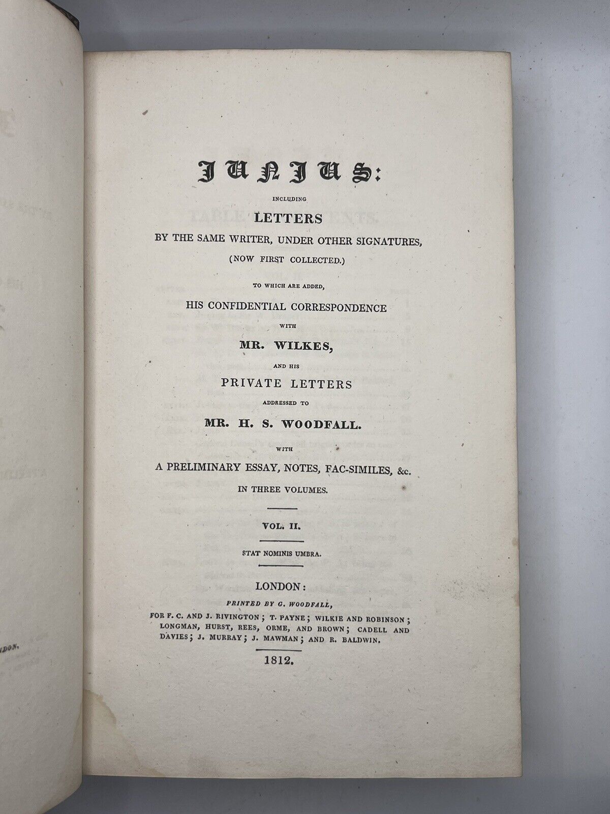 The Letters of Junius 1812 First Collected Edition