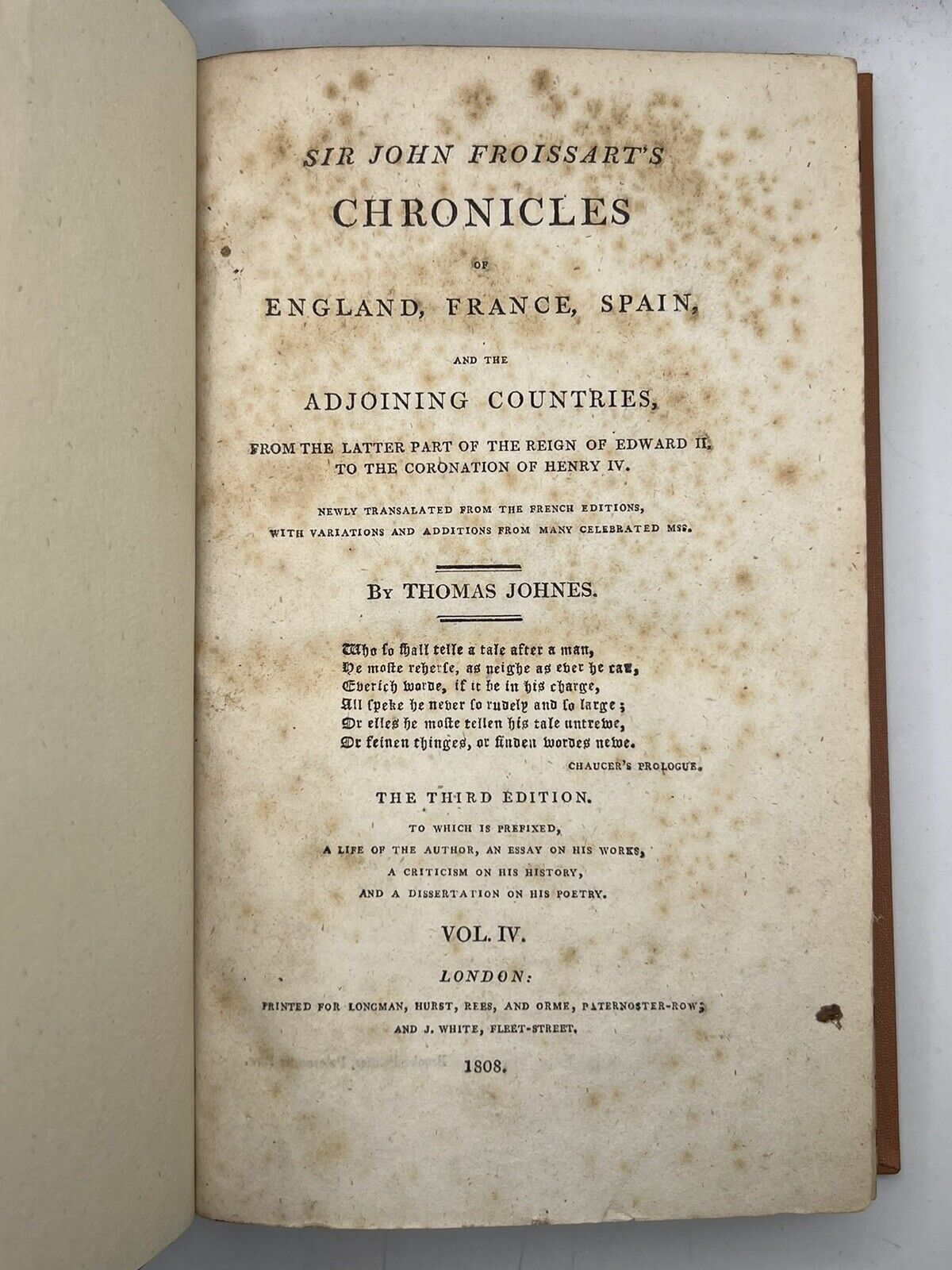 The Chronicles of John Froissart 1806