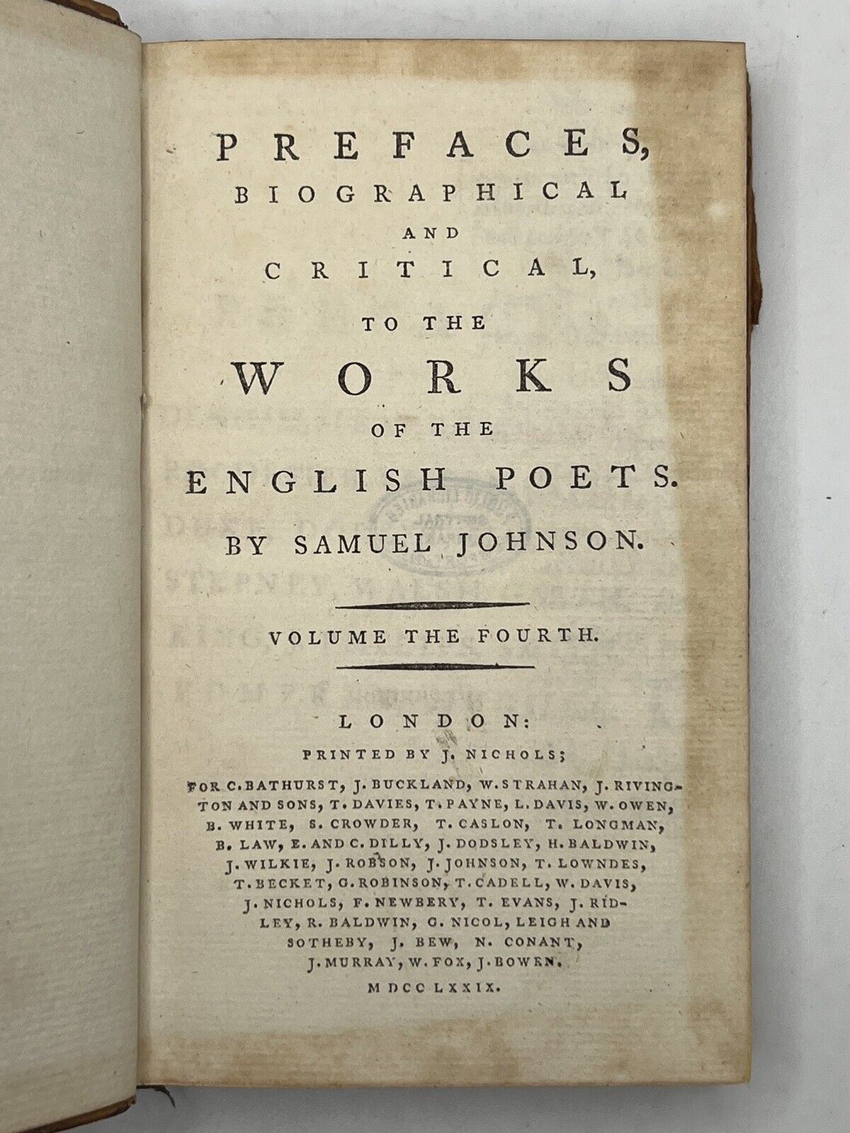 Prefaces to the English Poets by Samuel Johnson 1779-1781 First Edition