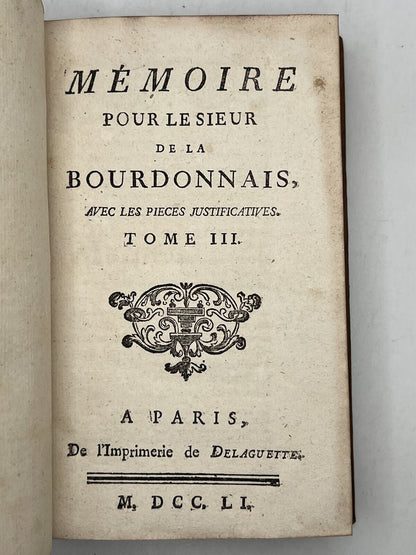 The Memoirs of Bourdonnais 1751 French & Indian History