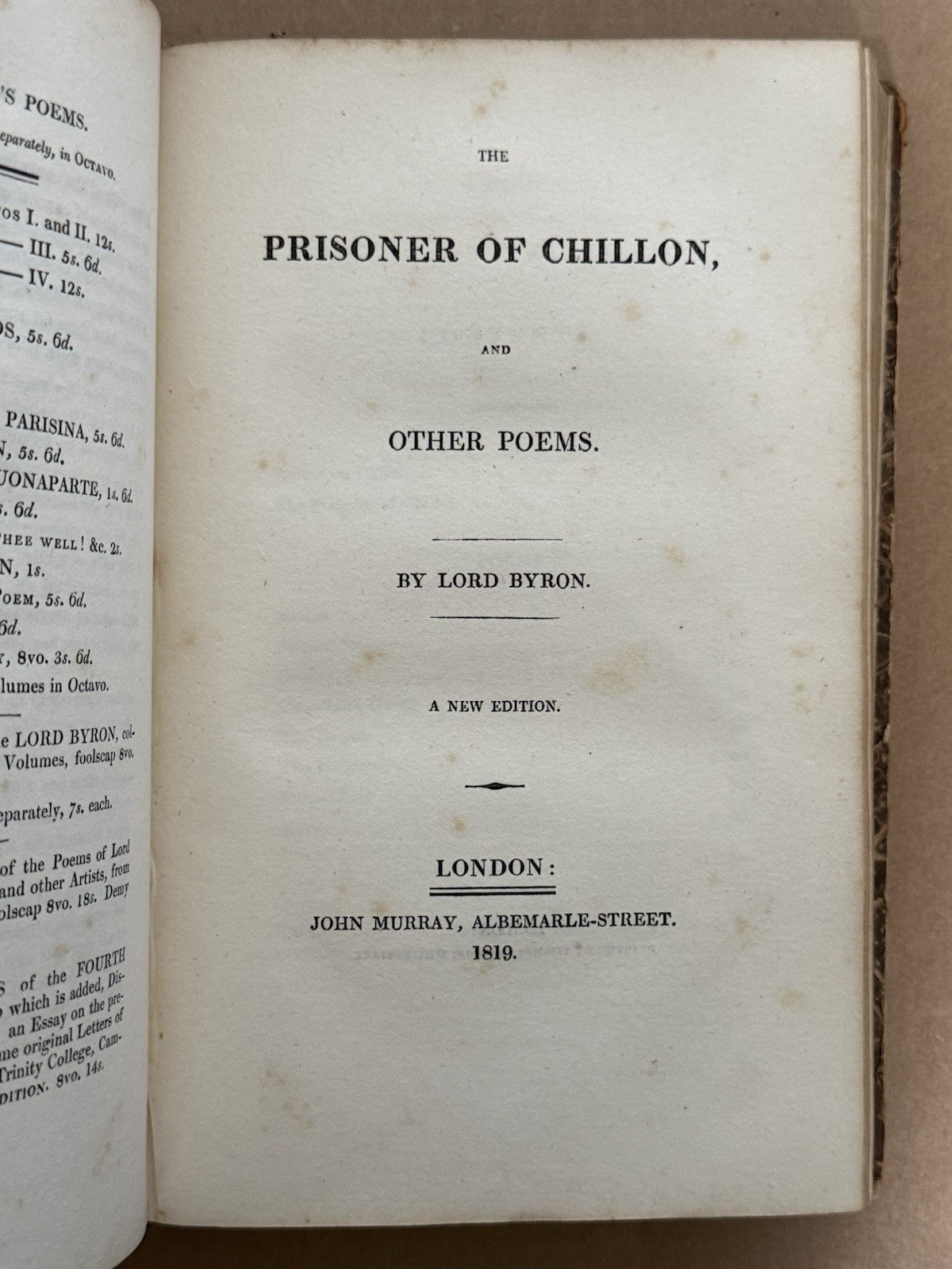 Select Poems by Lord Byron 1823; Childe Harold 1st ed.