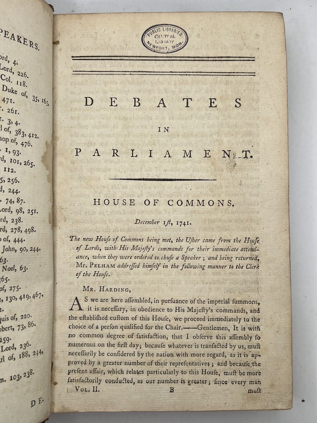 Debates in Parliament by Samuel Johnson 1787 First Edition