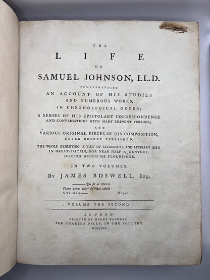 The Life of Samuel Johnson by James Boswell 1791 First Edition