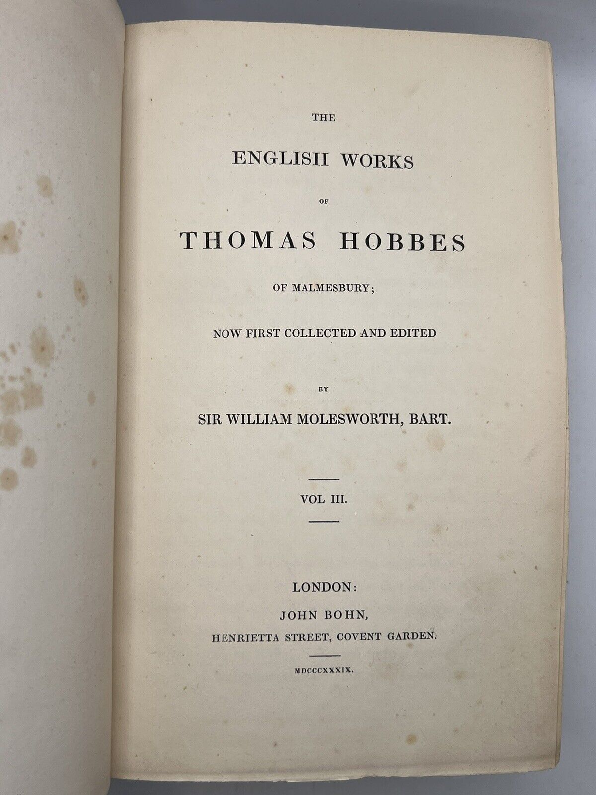 The Works of Thomas Hobbes 1839-45 First Edition In English