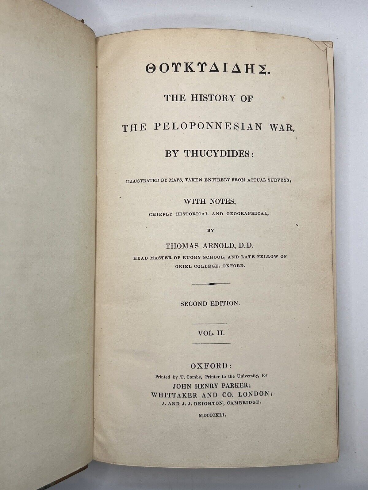 The History of the Peloponnesian War by Thucydides 1840 - Arnold Edition