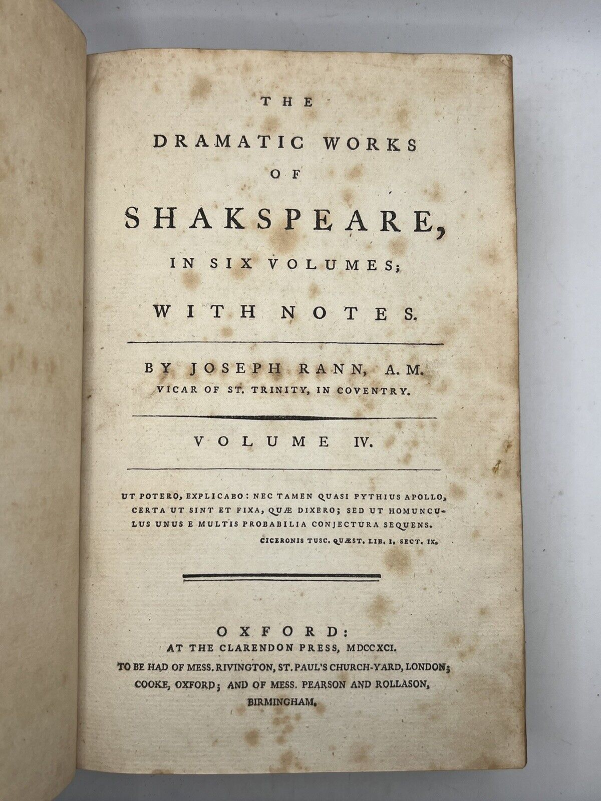 The Works of William Shakespeare 1786 Clarendon Press