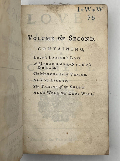 The Works of William Shakespeare 1714 Nicholas Rowe - Rare First Duodecimo Edition