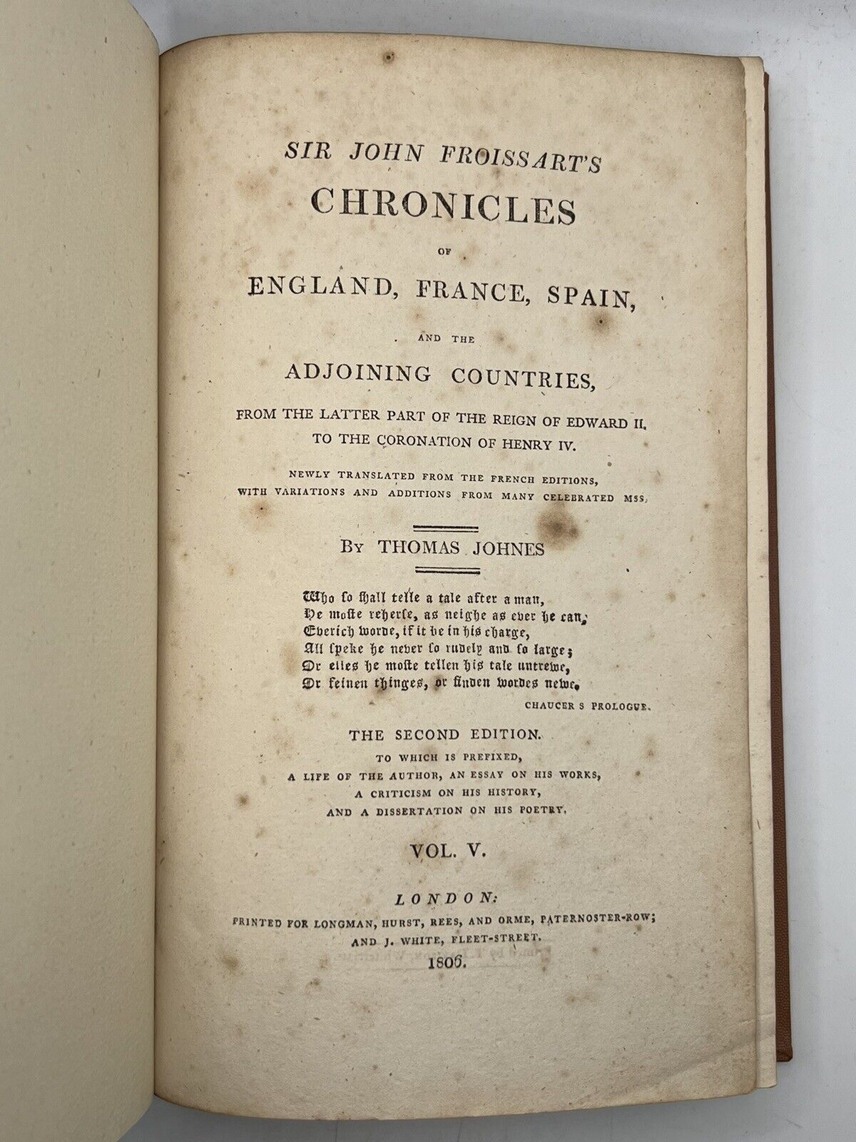 The Chronicles of John Froissart 1806