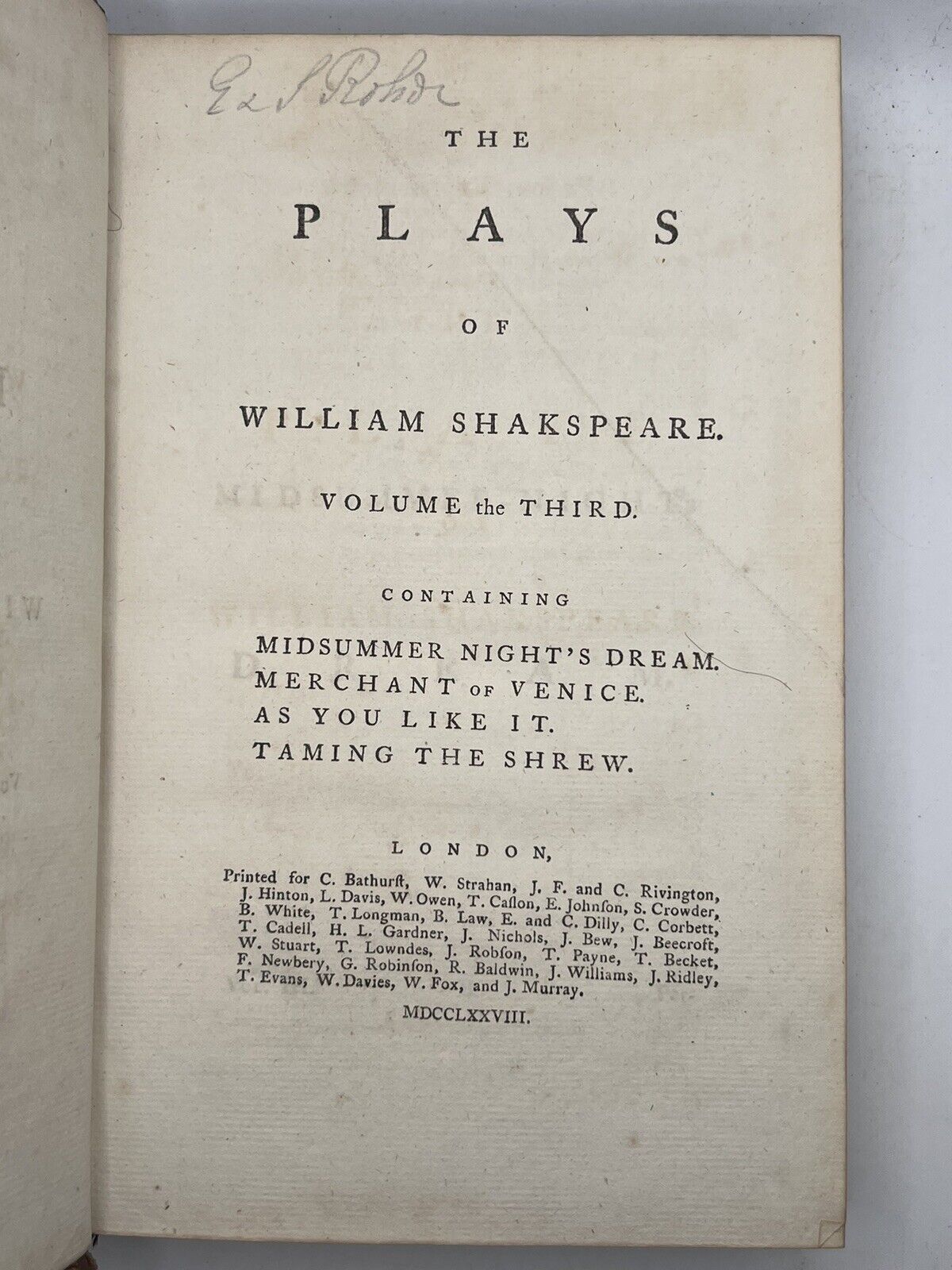 1778 Works of William Shakespeare