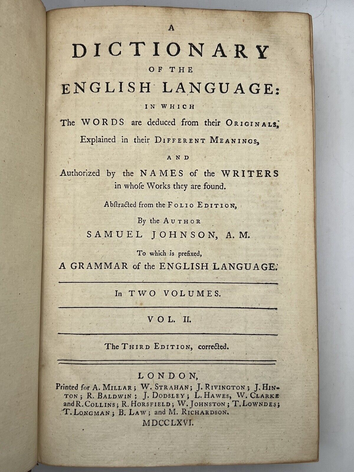 Samuel Johnson's Dictionary 1767 Third Edition