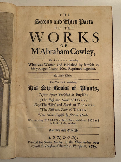 The Works of Abraham Cowley 1674-1689