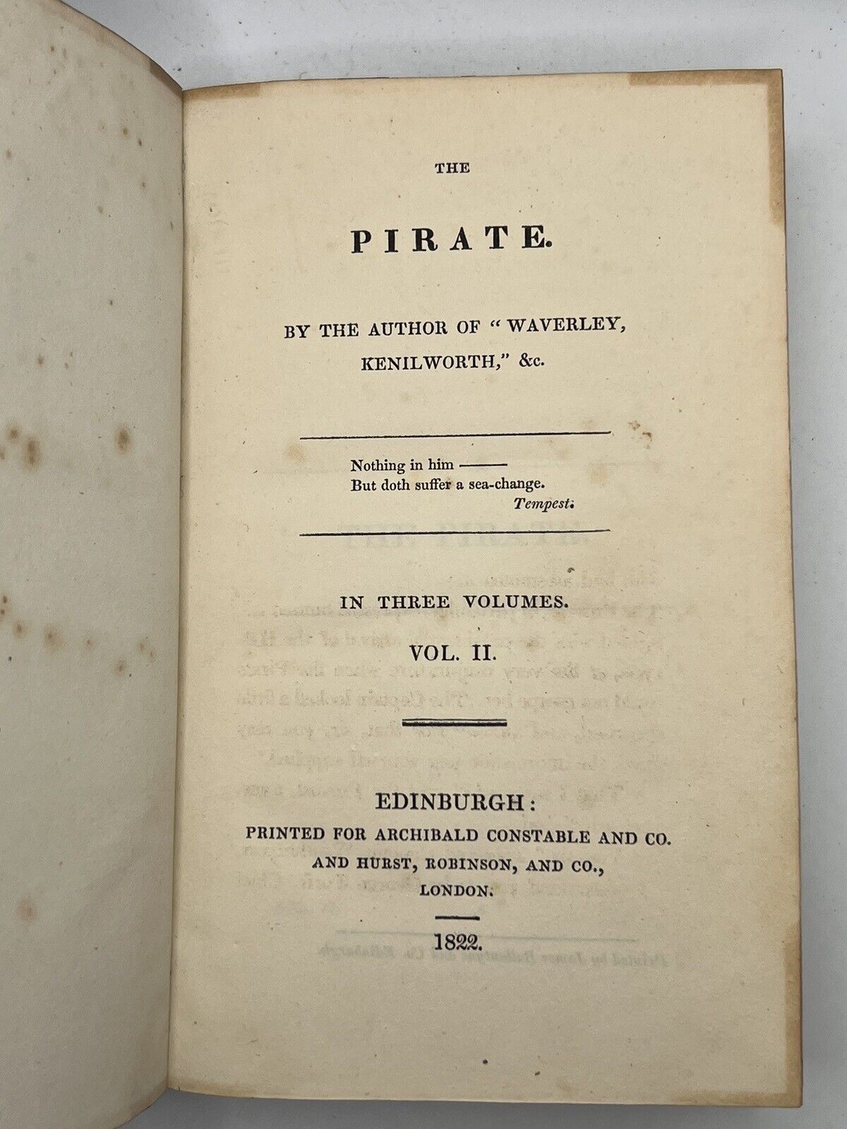 The Pirate By Sir Walter Scott 1822 First Edition