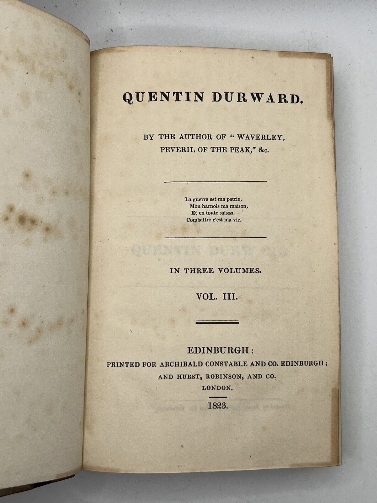 Quentin Durwood By Sir Walter Scott 1823 First Edition