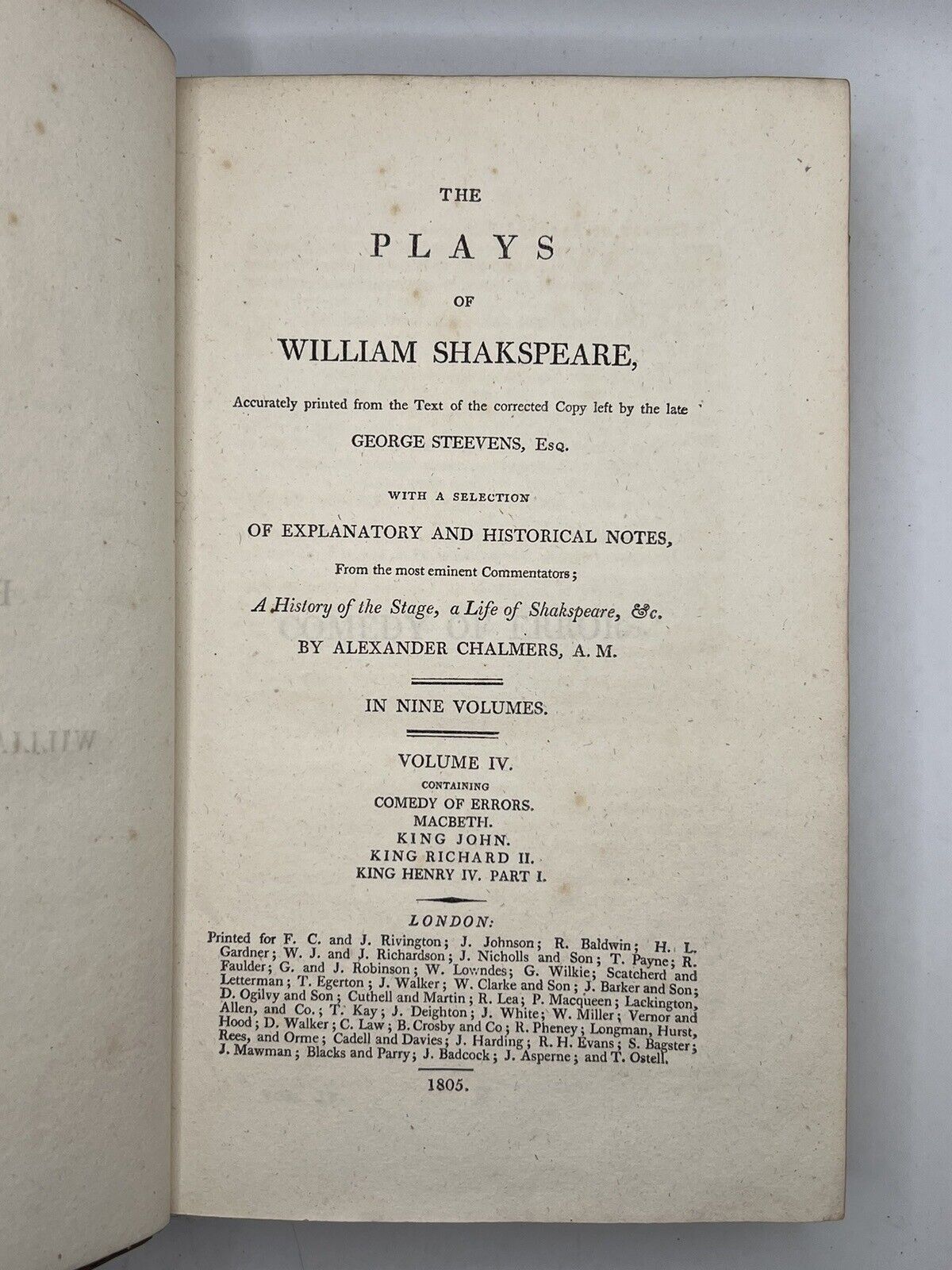 The Plays of William Shakespeare 1805: The Chalmers Edition