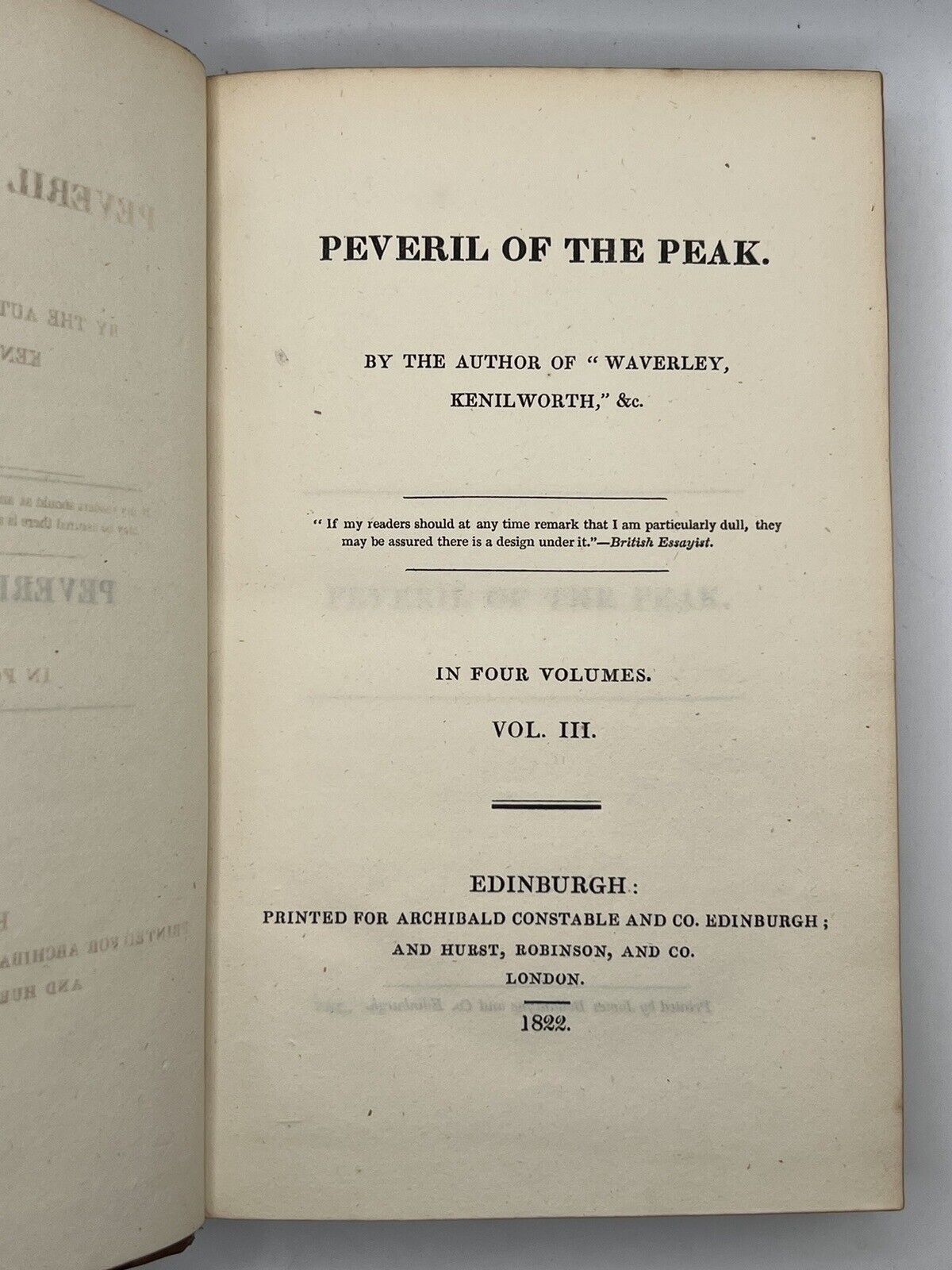 Peveril of the Peak by Sir Walter Scott 1822 First Edition