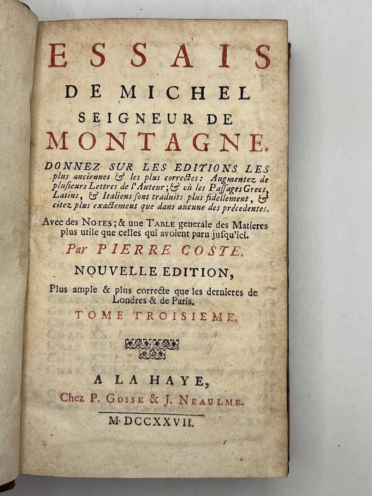 The Essays of Michel de Montaigne 1727