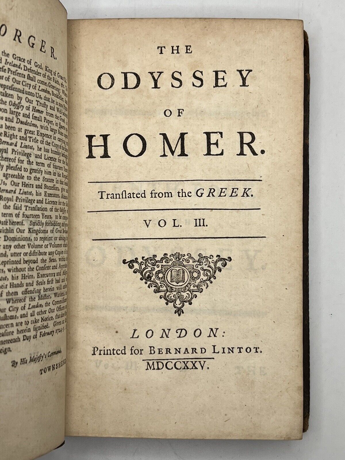 The Odyssey of Homer 1725 Alexander Pope Translation First Edition Thus