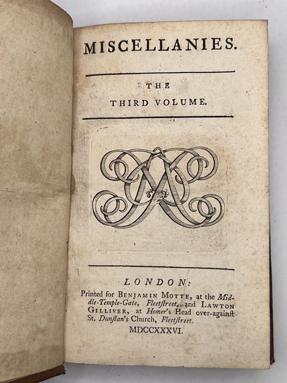 Miscellanies 1736 in Six Volumes Essays, Poems, Verse, Treatise