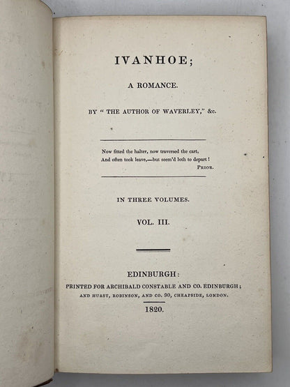 Ivanhoe by Sir Walter Scott 1820 First Edition First Impression