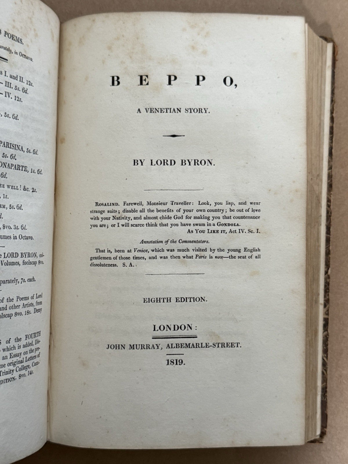 Select Poems by Lord Byron 1823; Childe Harold 1st ed.