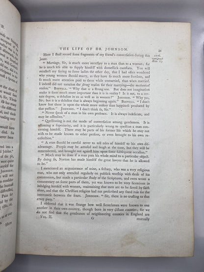 The Life of Samuel Johnson by James Boswell 1791 First Edition