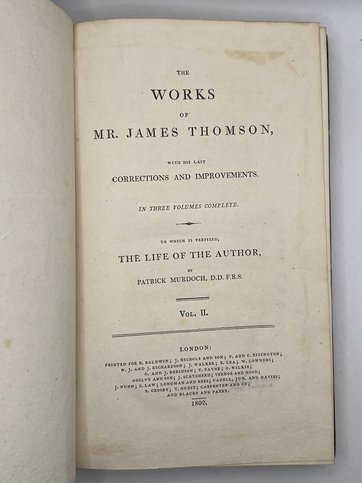 The Works of James Thomson in 3 Vols 1802-1803