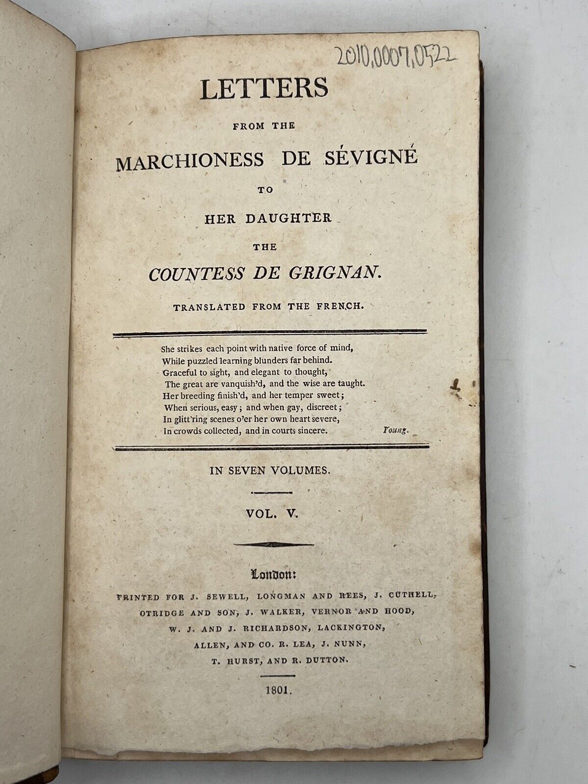 The Letters from the Marchioness de Sevigne to Her Daughter 1801