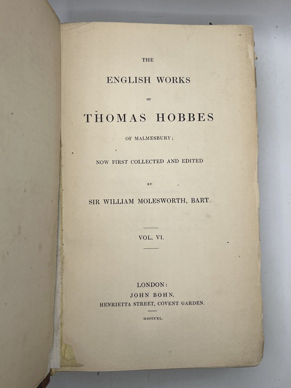 The Works of Thomas Hobbes 1839-45 First Edition In English