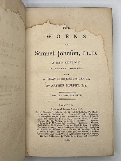 The Works of Samuel Johnson in 12 Vols 1801 The Arthur Murphy Edition