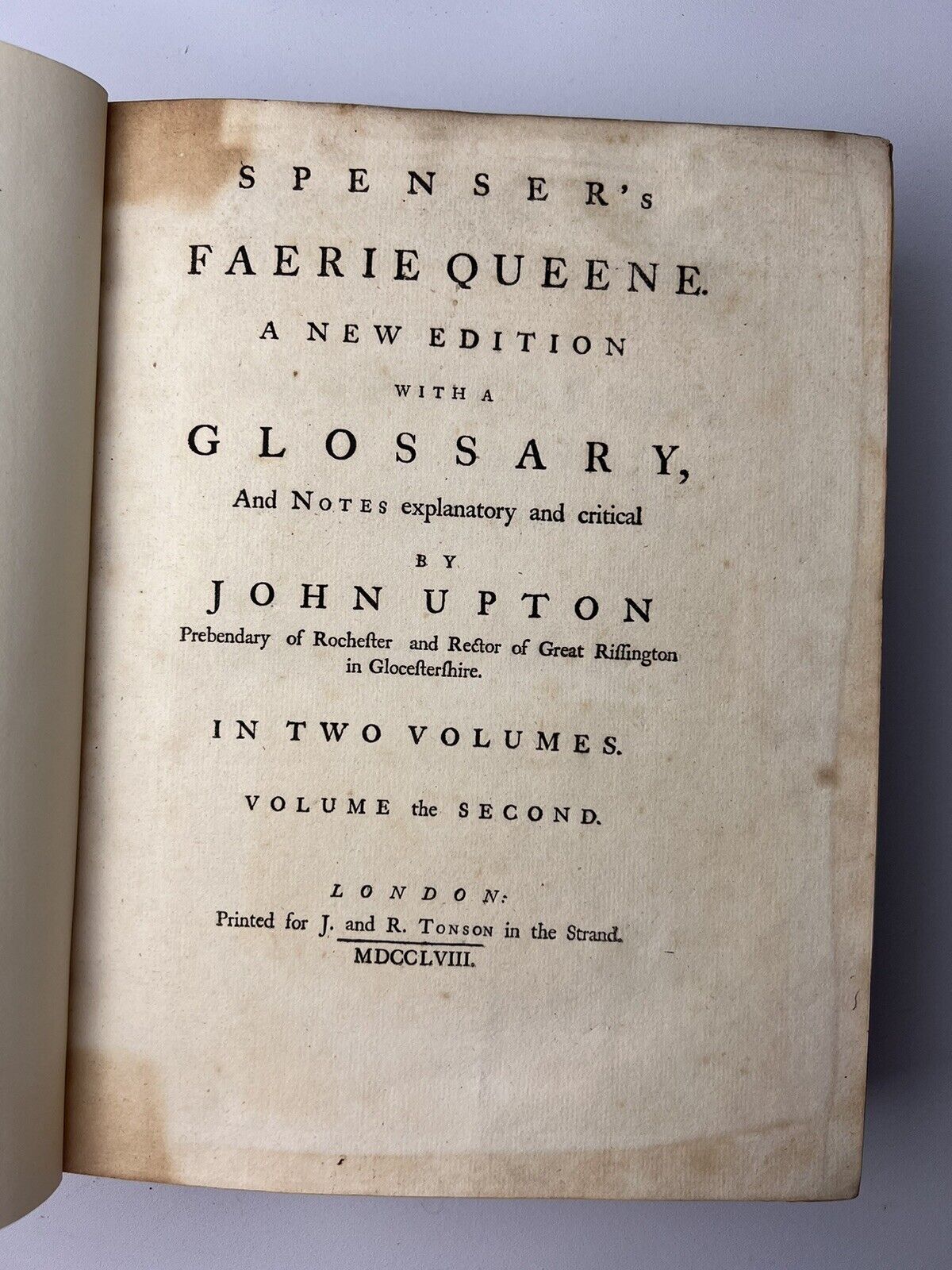 The Faerie Queene by Edmund Spenser 1758 John Upton Edition