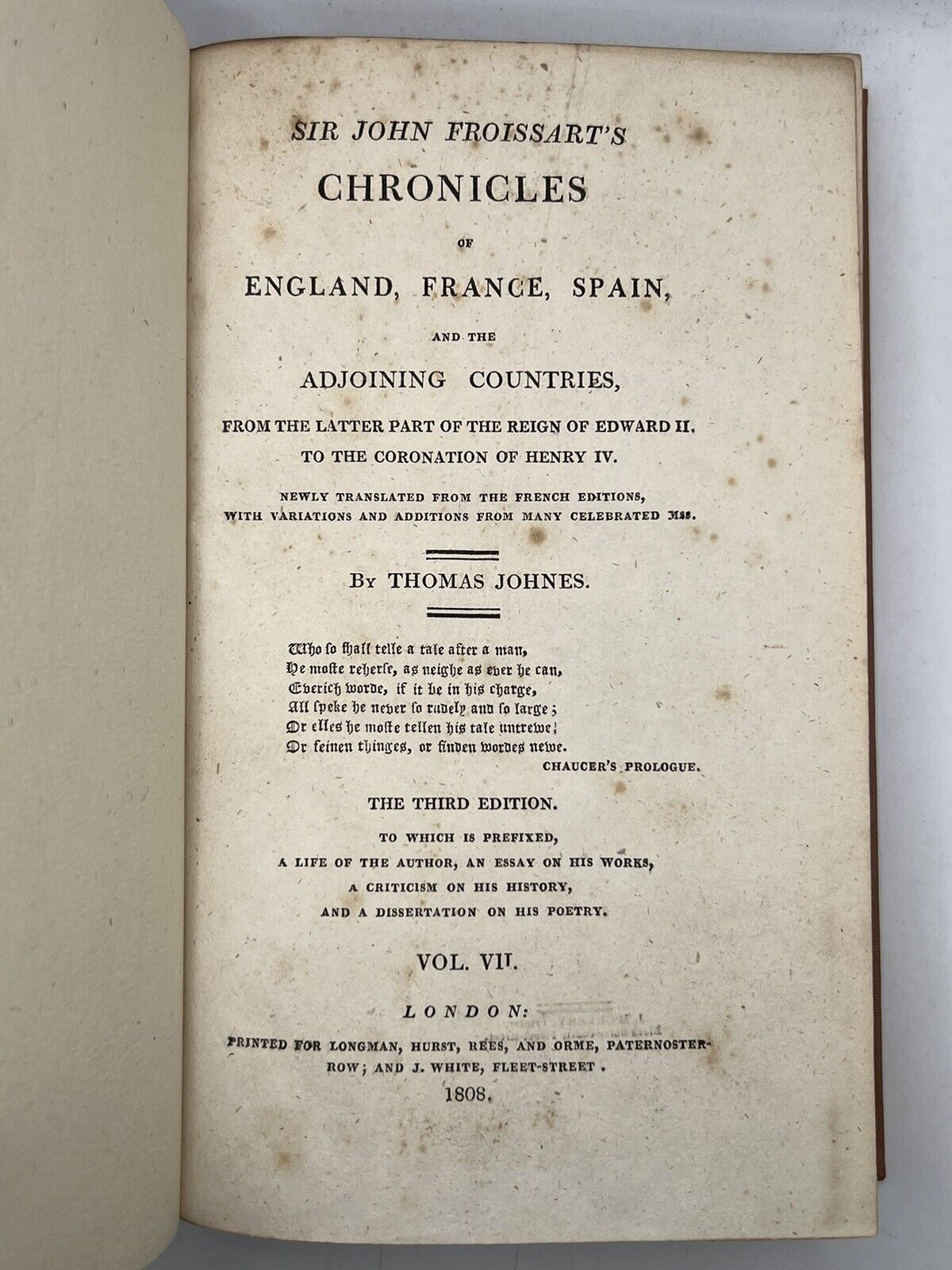 The Chronicles of John Froissart 1806