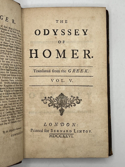 The Odyssey of Homer 1725 Alexander Pope Translation First Edition Thus