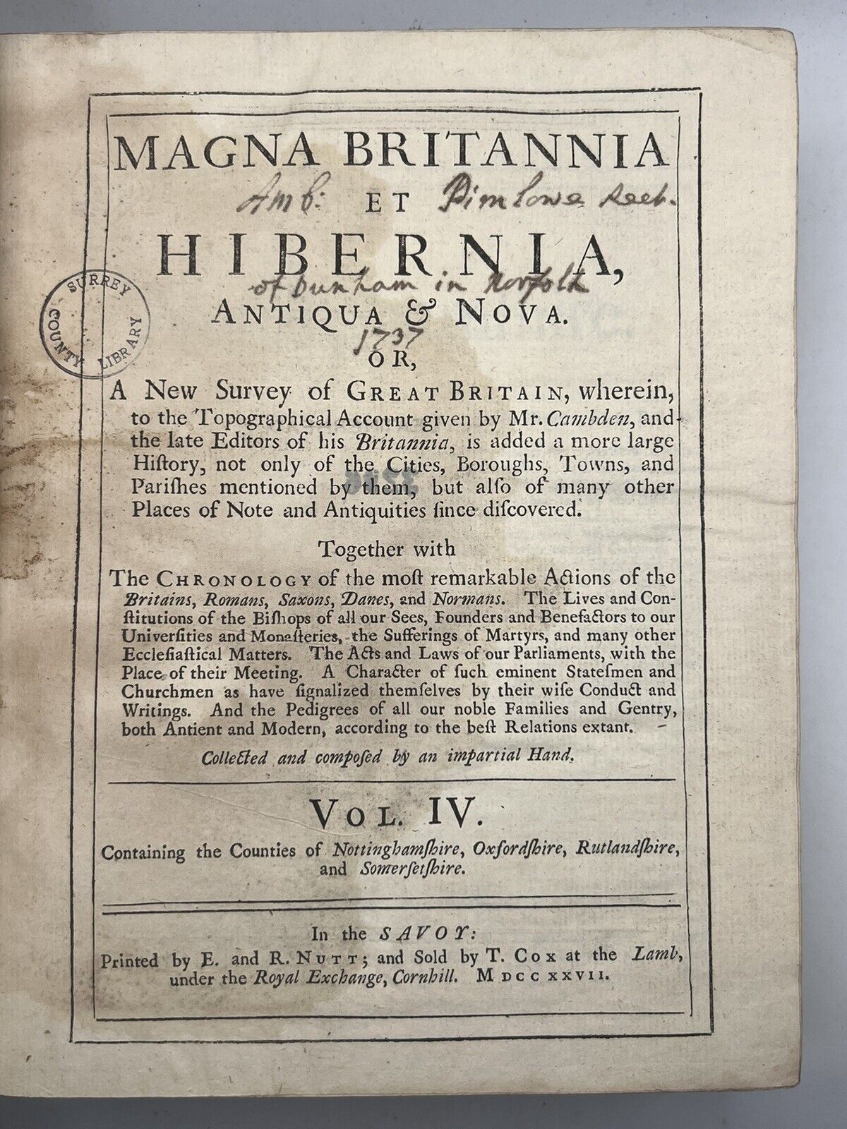 Magna Brittania 1720-31 First Edition