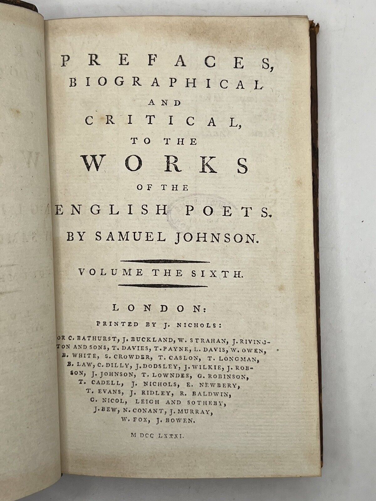 Prefaces to the English Poets by Samuel Johnson 1779-1781 First Edition