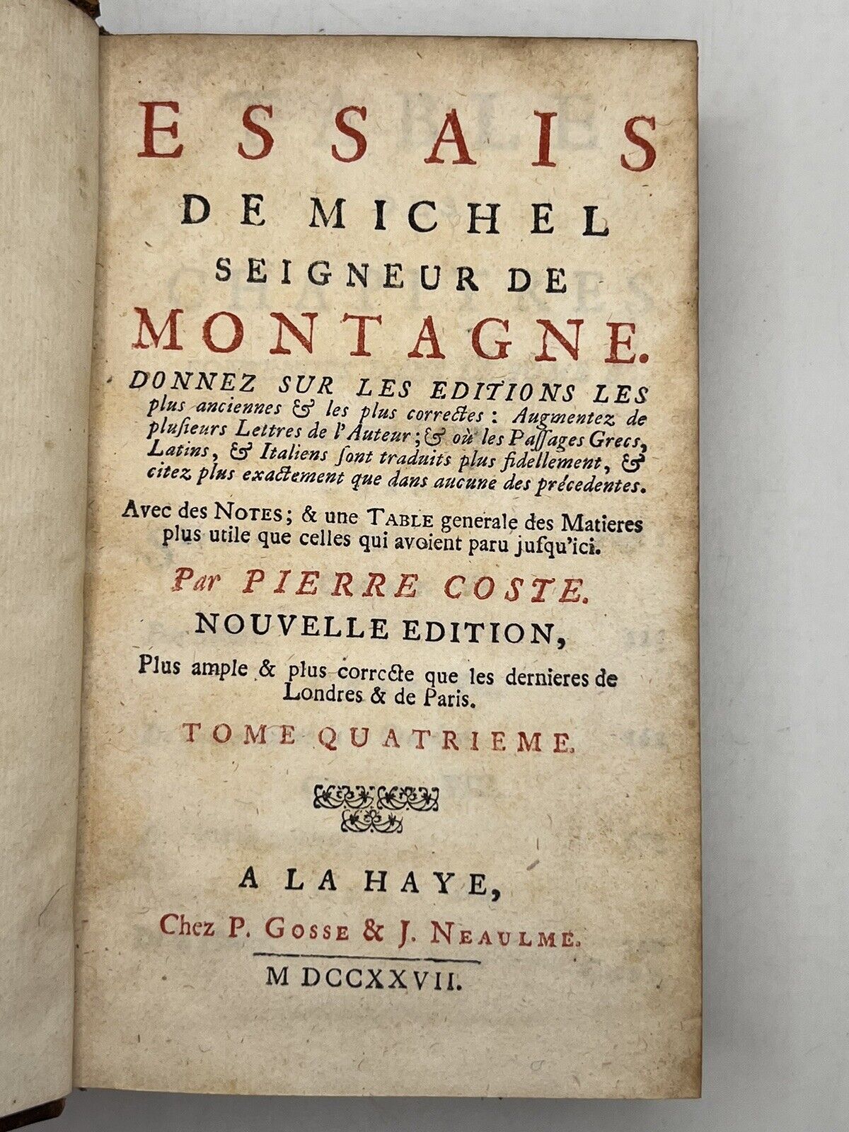 The Essays of Michel de Montaigne 1727