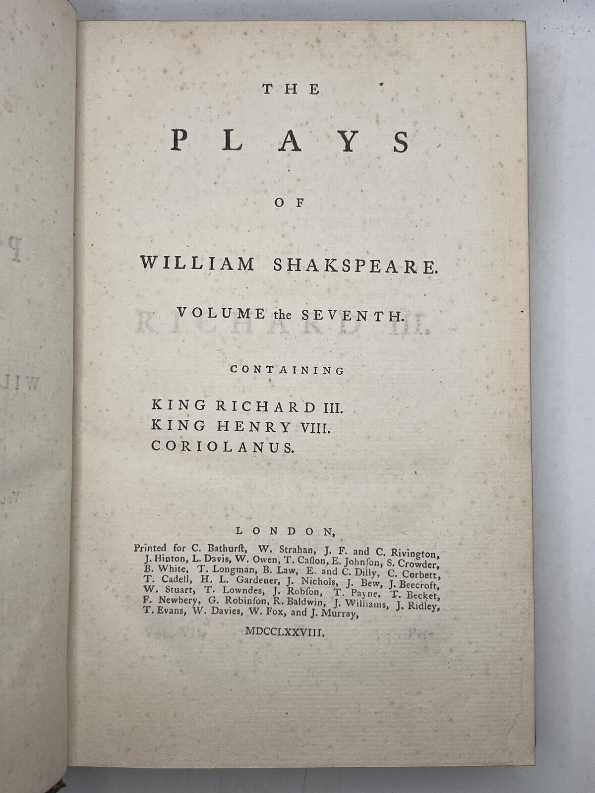 1778 Works of William Shakespeare