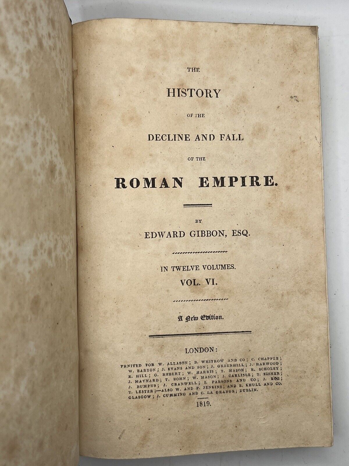 The Decline and Fall of the Roman Empire by Edward Gibbon 1819 in 12 Volumes