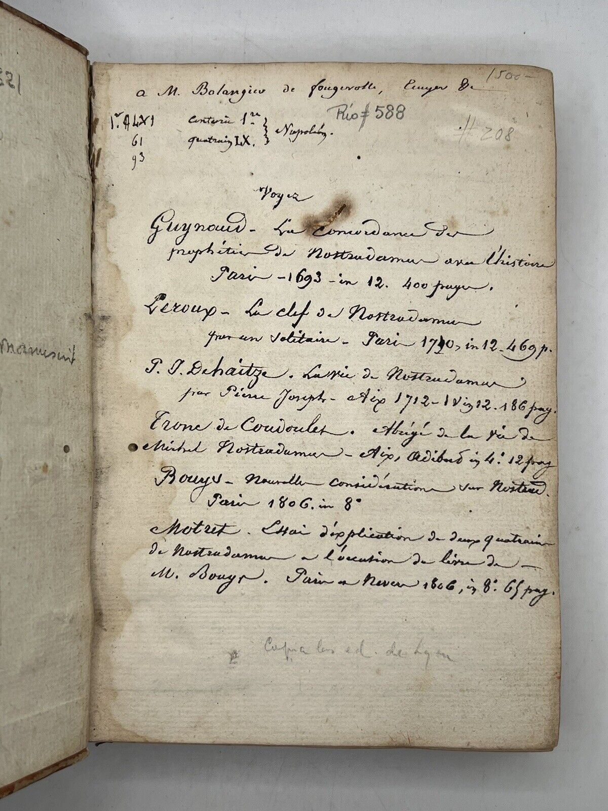 The Prophecies of Nostradamus c.1790 Handwritten Manuscript