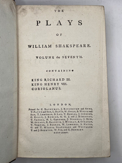 The Plays of William Shakespeare 1785 Samuel Johnson Edition