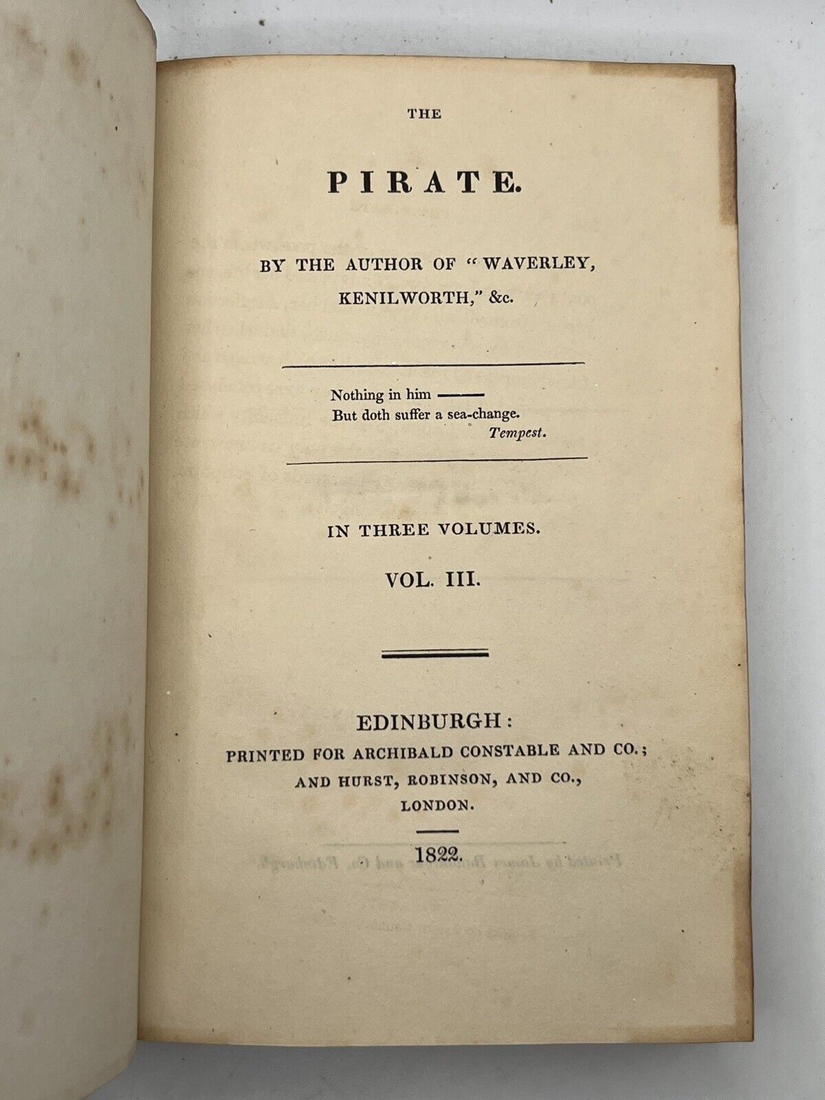 The Pirate By Sir Walter Scott 1822 First Edition