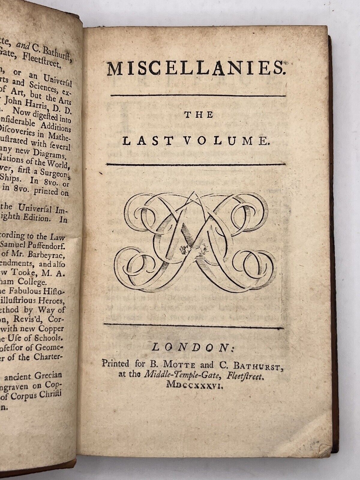 Miscellanies 1736 in Six Volumes Essays, Poems, Verse, Treatise