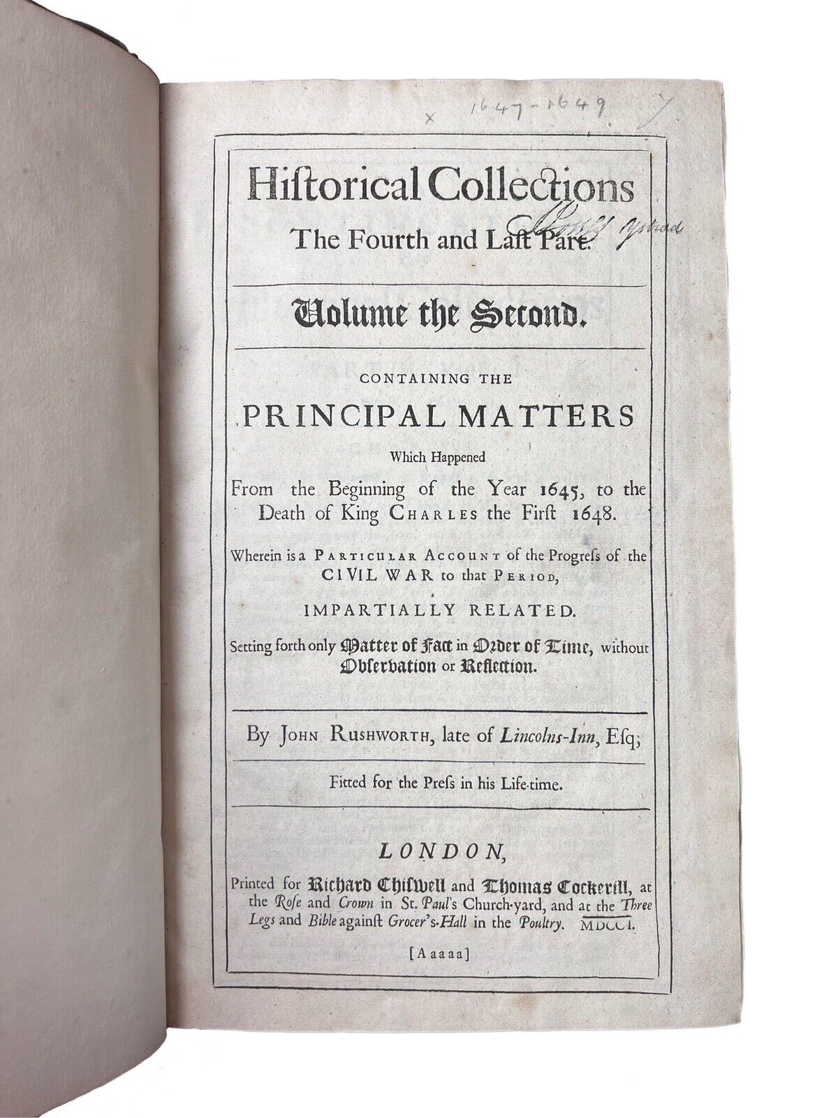 Historical Collections by John Rushworth 1618-1649 First Edition