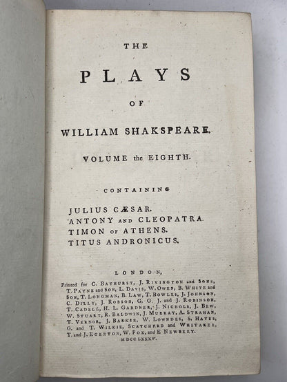 The Plays of William Shakespeare 1785 Samuel Johnson Edition