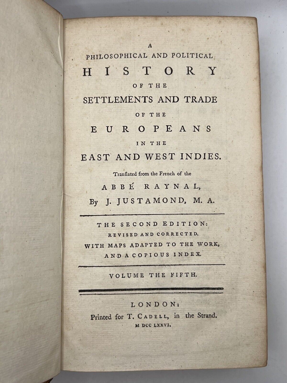 History of the Indies & North America by Raynal 1776