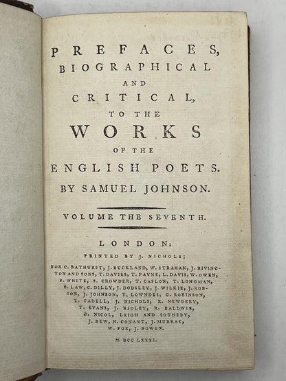 Prefaces to the English Poets by Samuel Johnson 1779-1781 First Edition