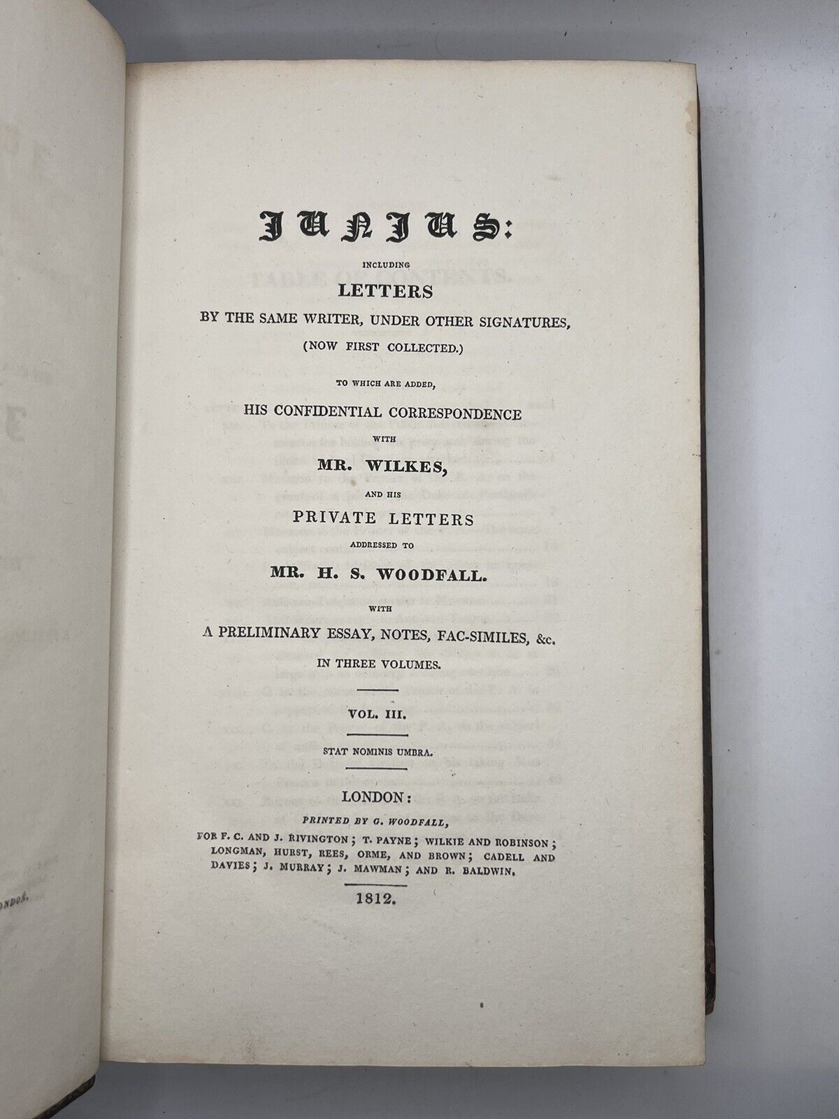 The Letters of Junius 1812 First Collected Edition